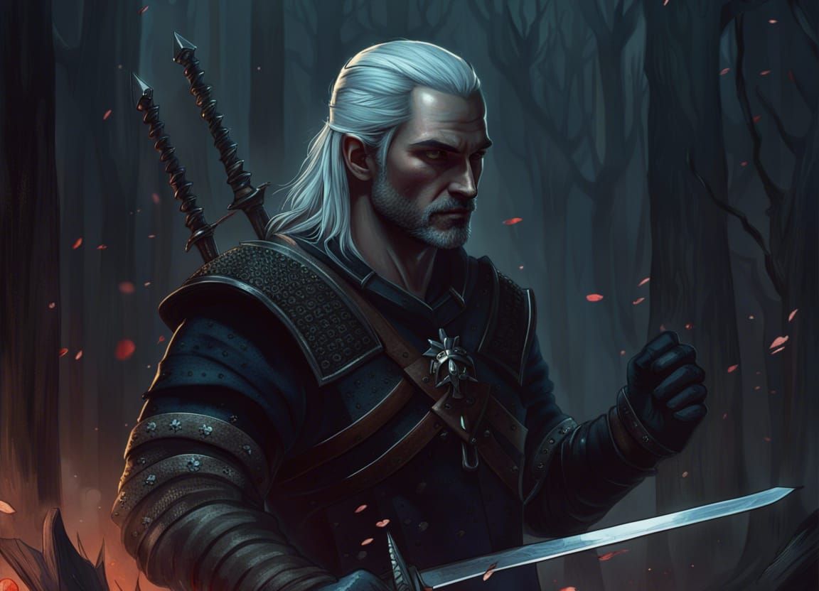 Witcher Holding Sword Fantasy Art
