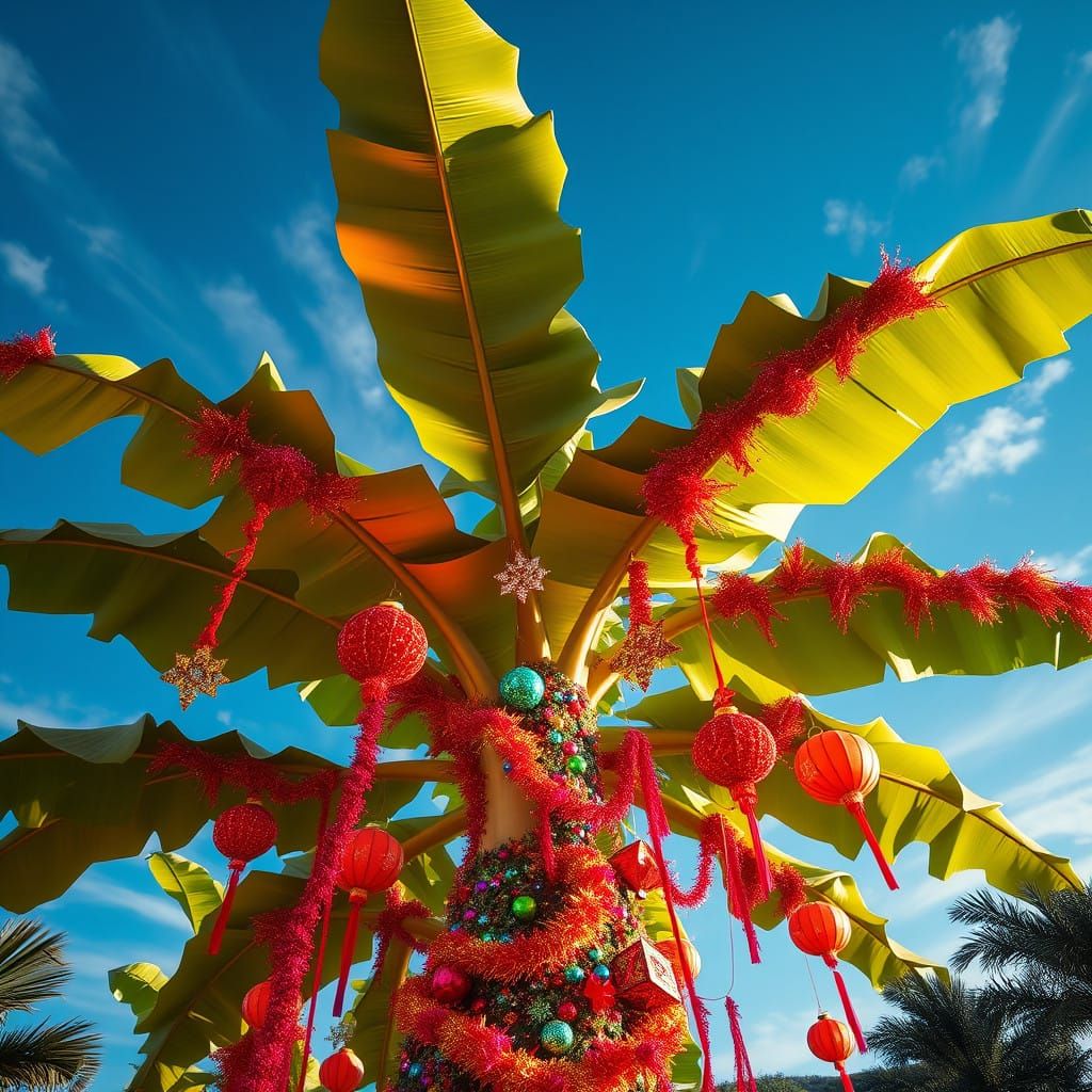 Banana Tree New Year Celebration in Vibrant Colorful Decorat...