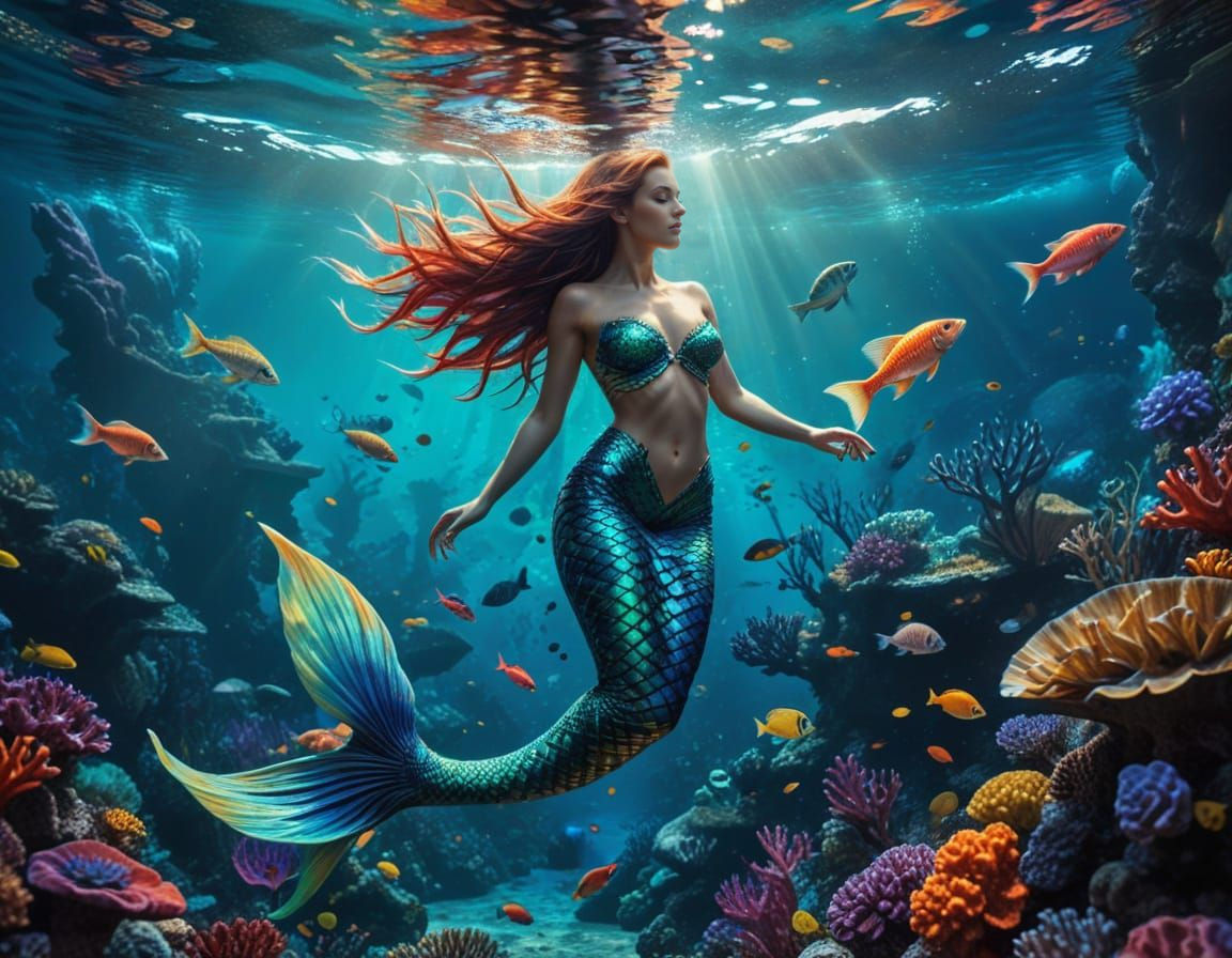 Photorealistic Mermaid Underwater Fantasy Masterpiece
