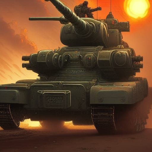 Tito Rides Tank in Comic Book Art Style