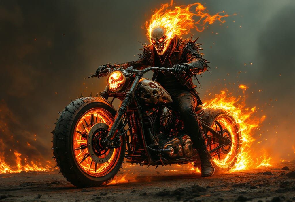 Demonic Ghost Rider on Skull Motorcycle