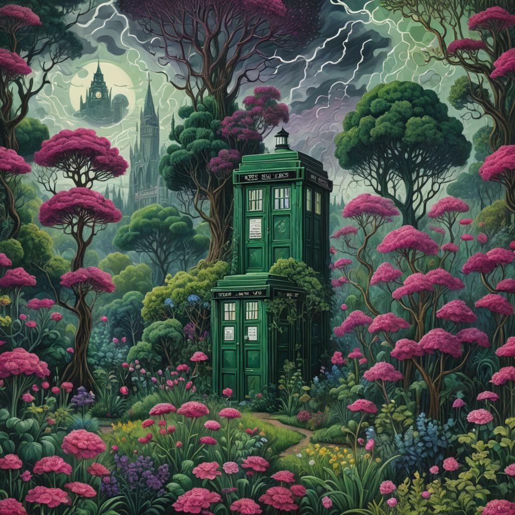 Monet's Garden Disrupted: Tardis in Gothic 8-bit Art