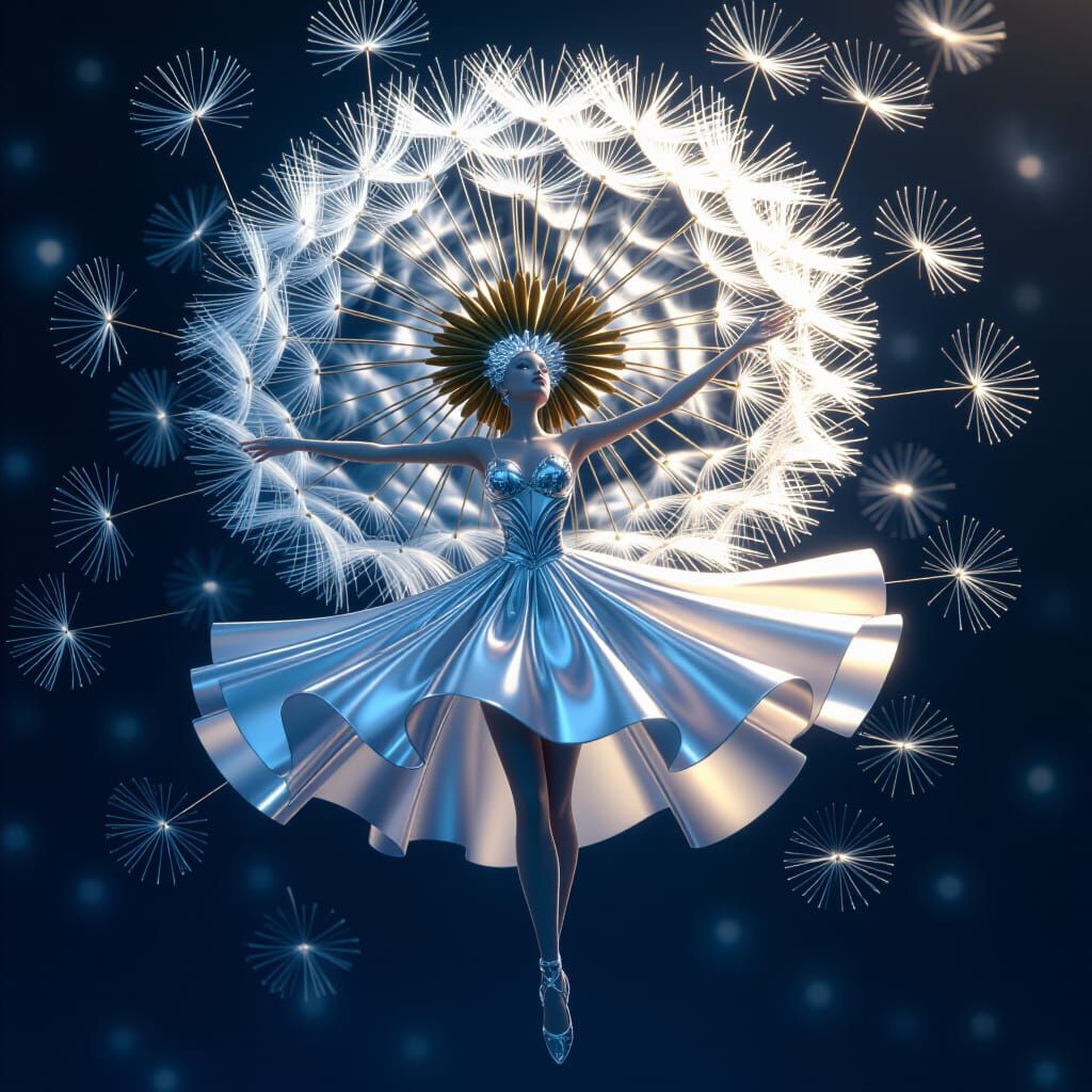Elegant Chrome Dancer Formed by Dandelions