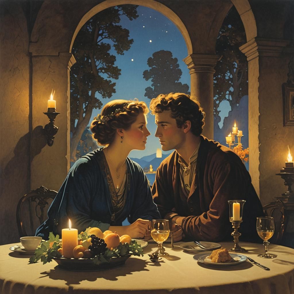 Romantic Dinner in Maxfield Parrish Style