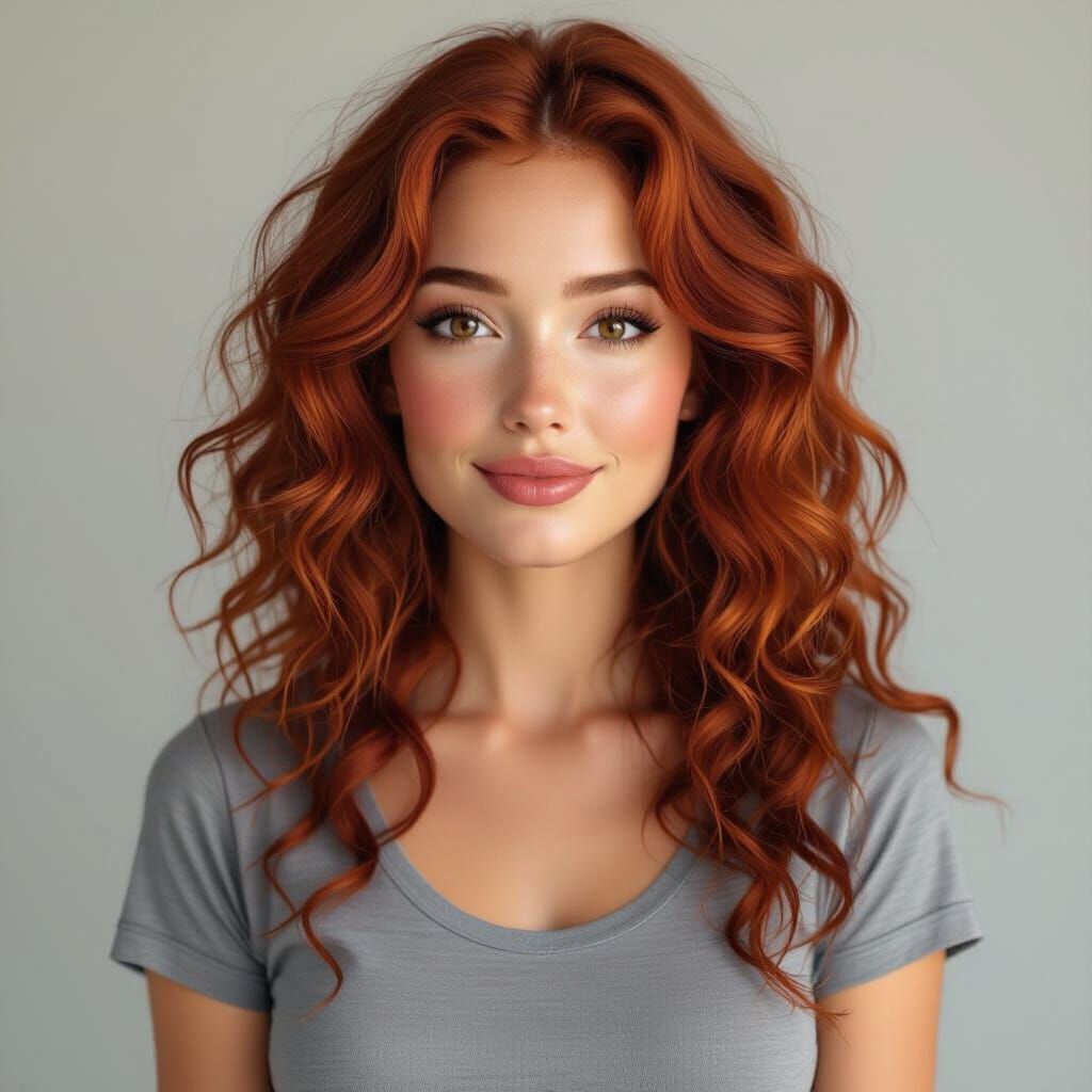 Hyperrealistic Portrait of Auburn-Haired Woman in Digital Ar...