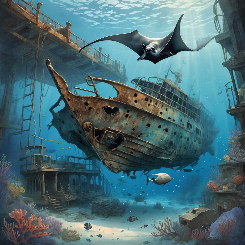 Manta Ray in Storybook Illustration Style