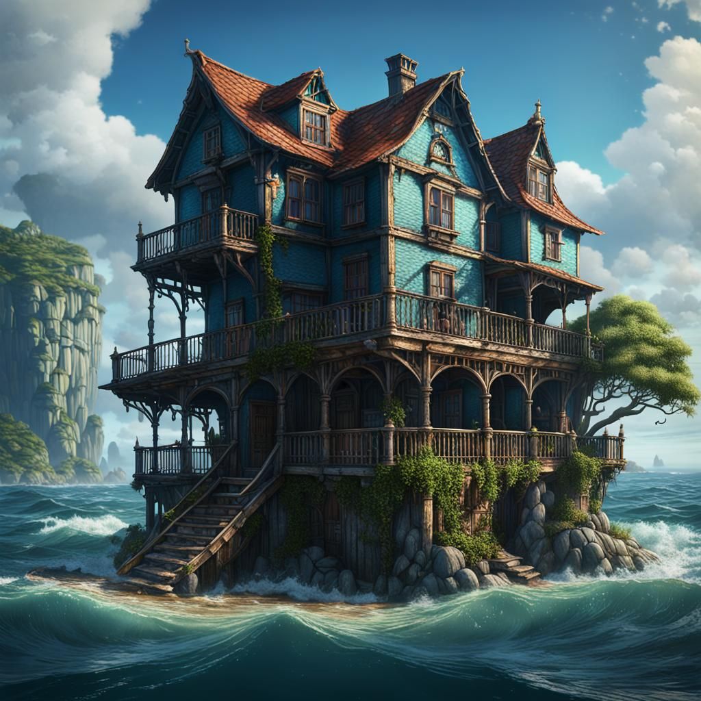 Rickety House on Tiny Island: Fantasy Concept Art