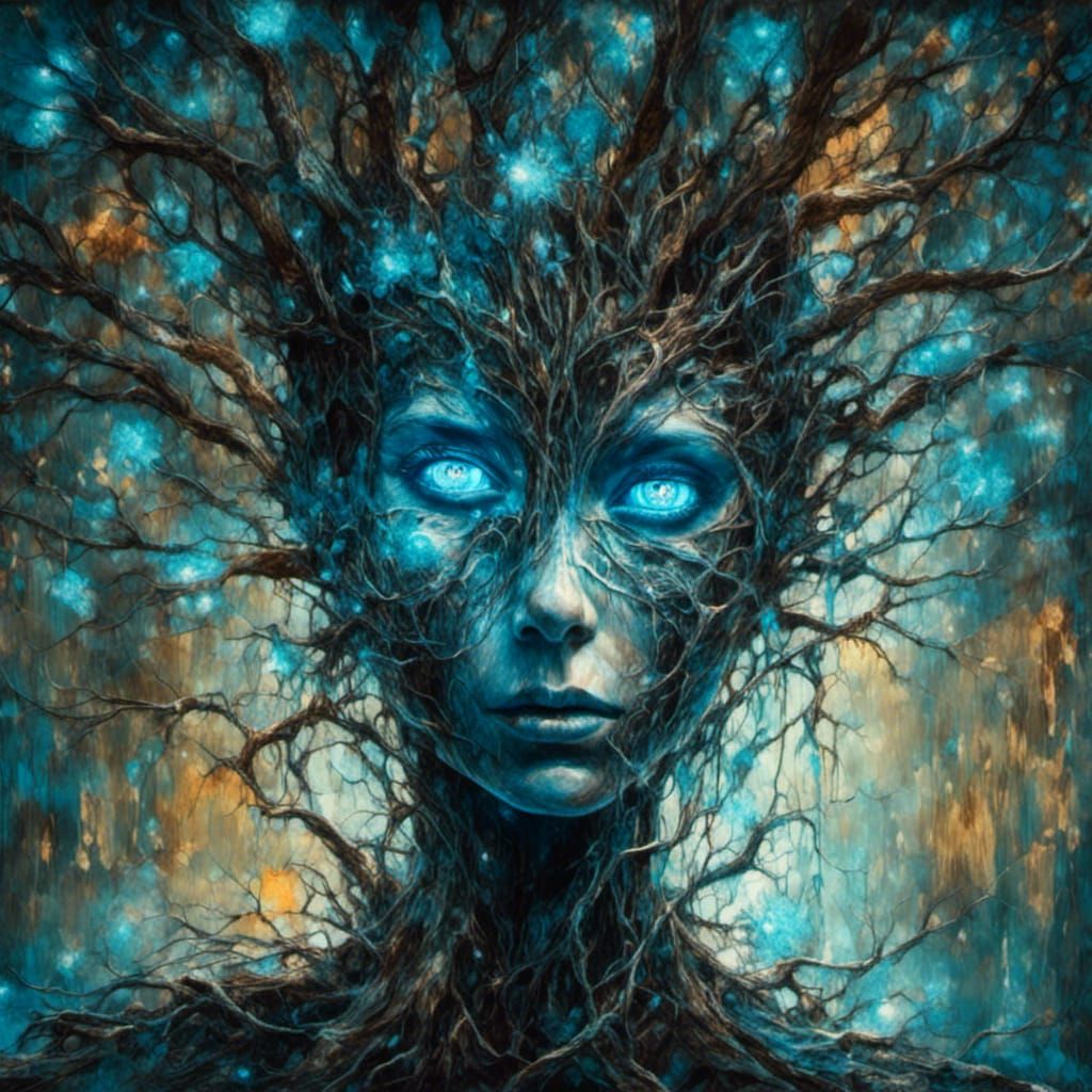Bioluminescent Humanoid Tree in Fantasy Expressionism