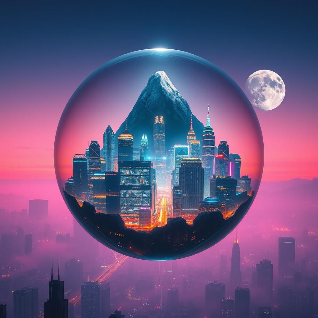 Metropolis in Glass Globe, Hyperrealistic Concept Art