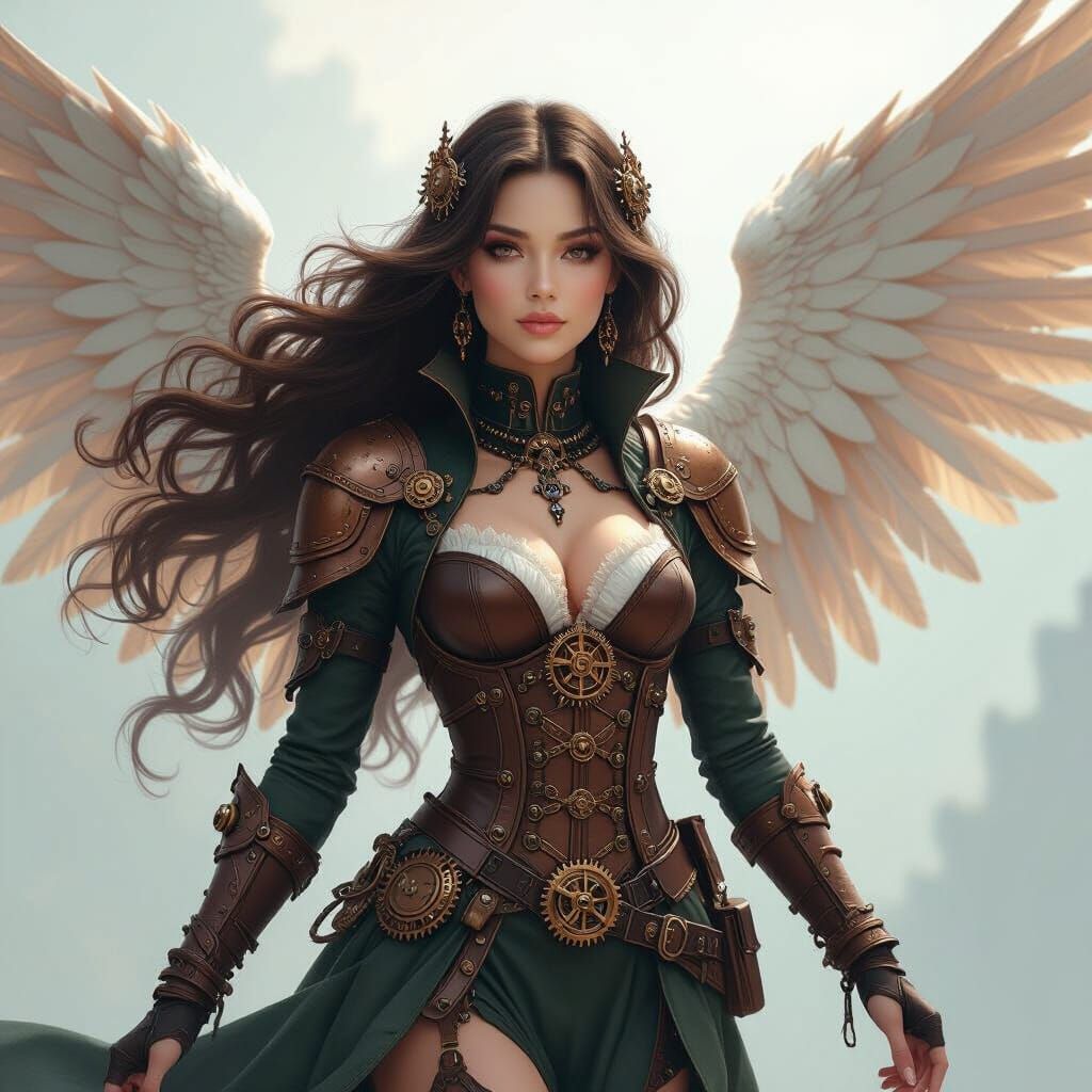 Steampunk Angel Woman with Majestic Wings