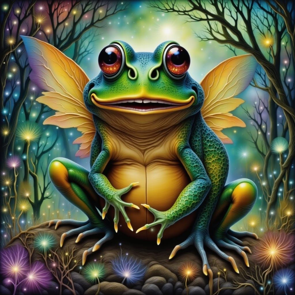 <lora:Psychopomp:1.0> <lora:PR AlcoholWCGlass:1.0> startled surprised chibi frog in unusual predicament