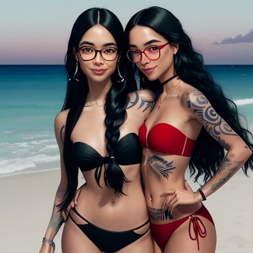 Sultry Beach Dancers in Vibrant Bikinis