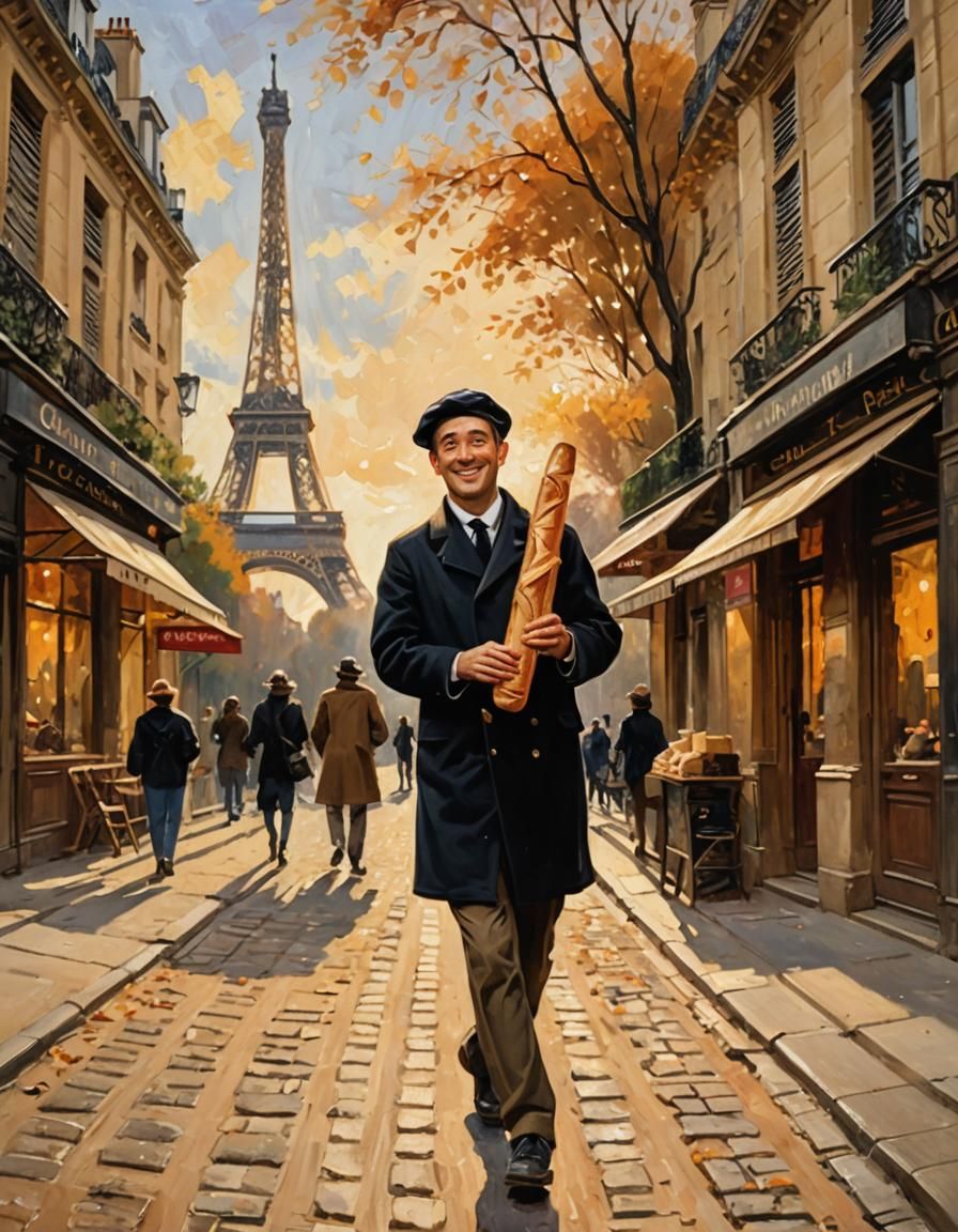 Smiling Frenchman in Paris: Impressionistic Oil Painting