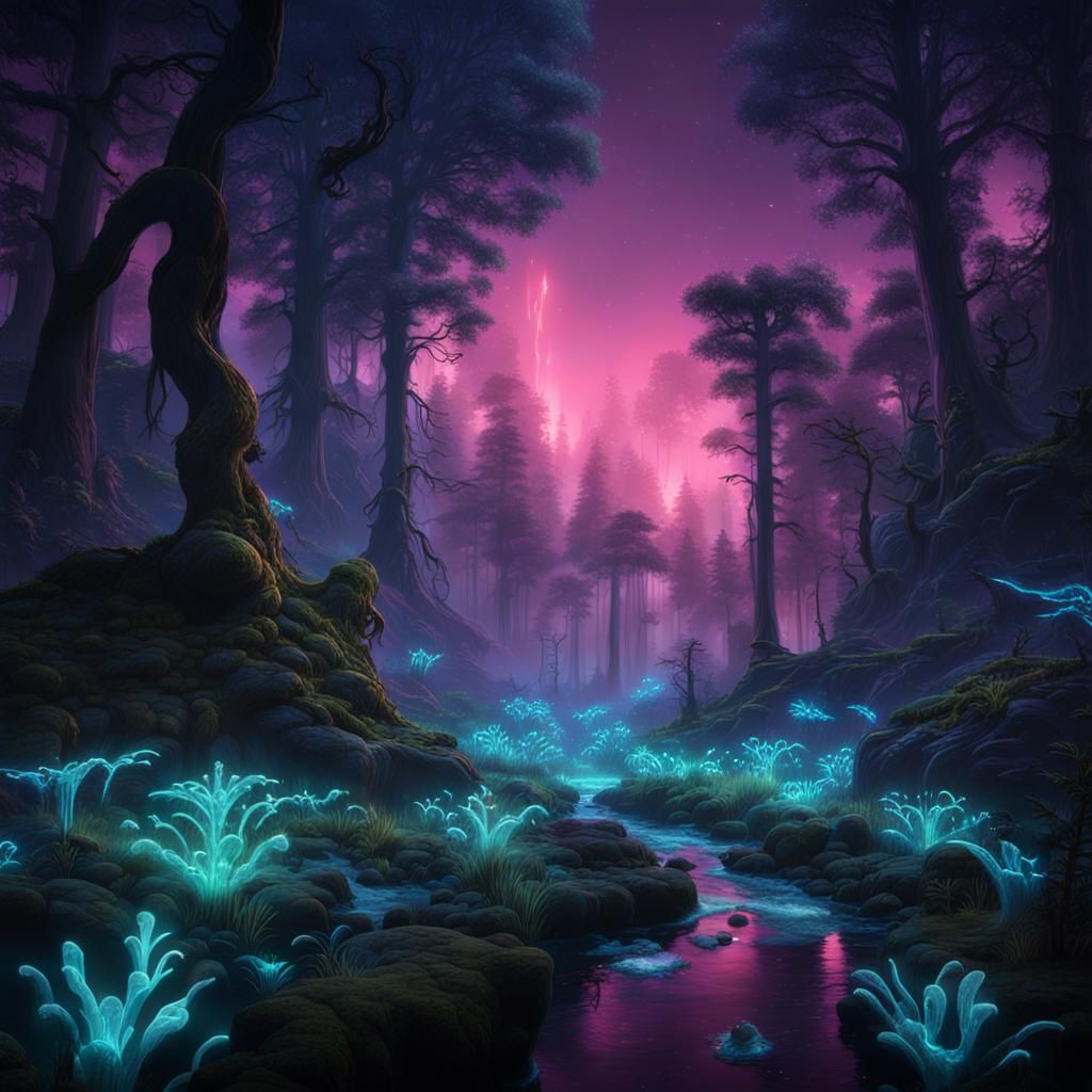 Enchanted Bioluminescent Forest: Fantasy Concept Art