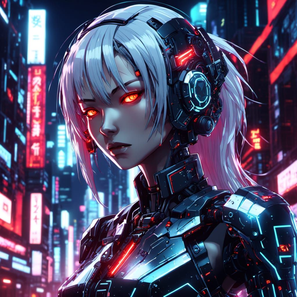 Anime Android in Cyberpunk Style: 4K Manga Art
