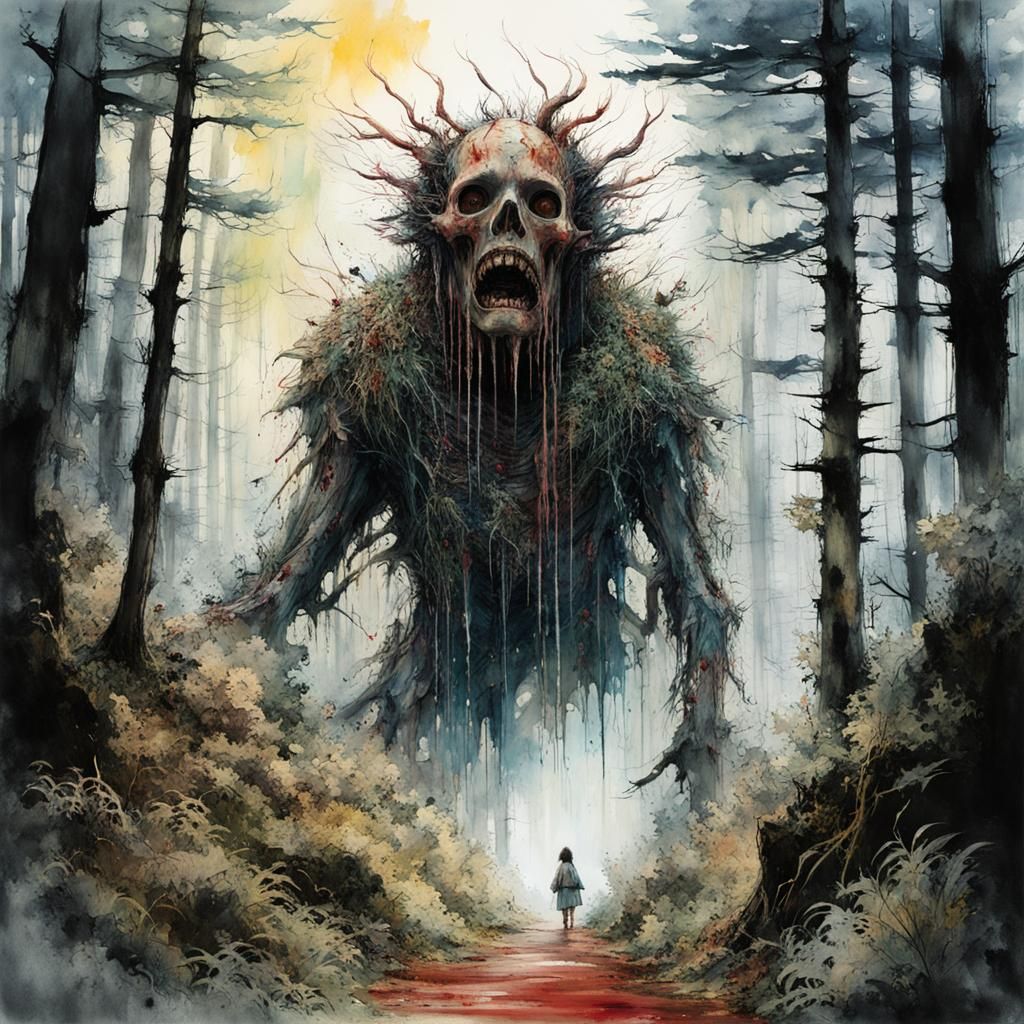 Macabre Body Horror Monster in Ghibli Style