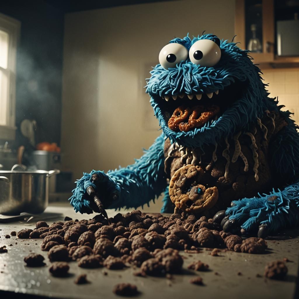 Spooky Cookie Monster in a Haunted Kitchen