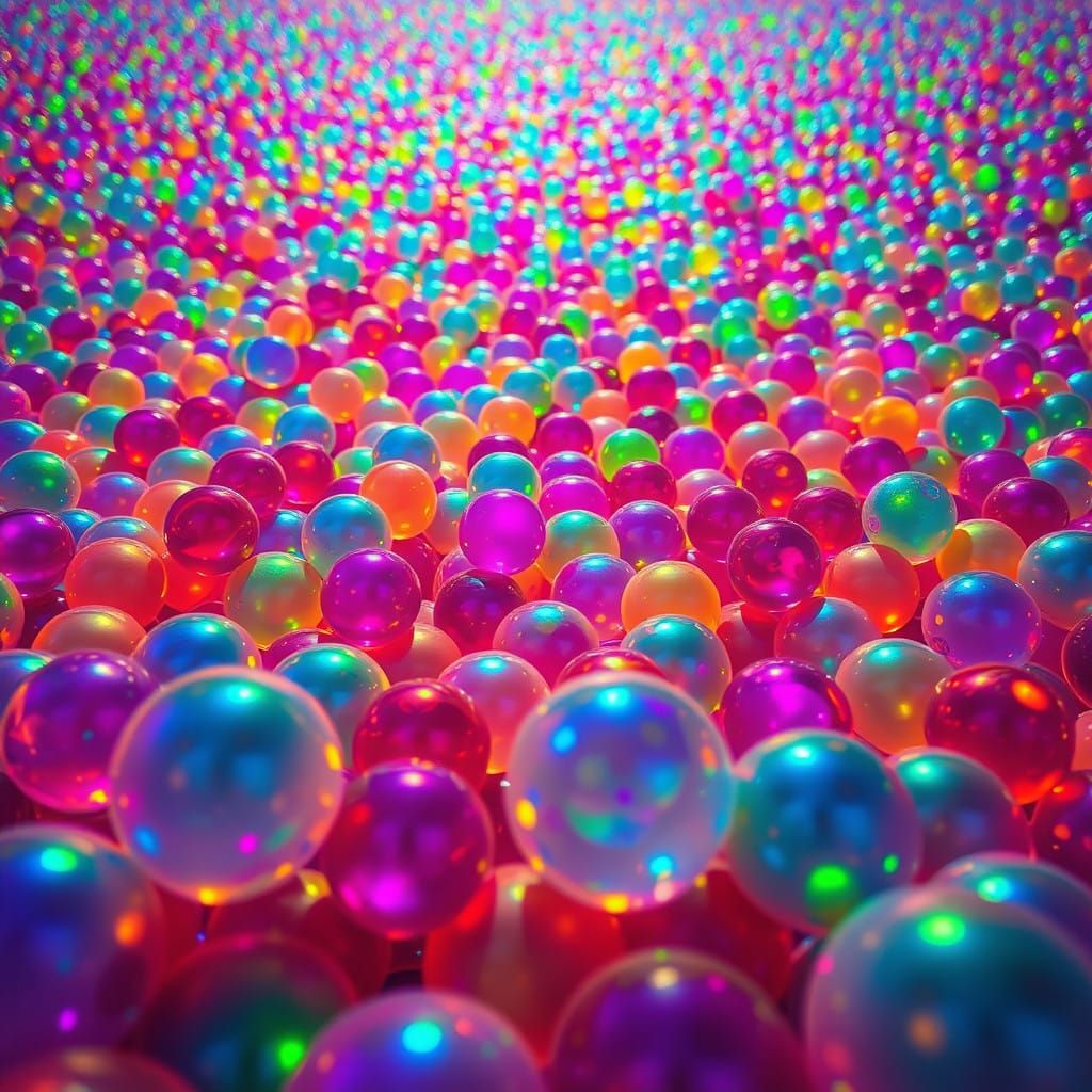 Iridescent Bouncy Balls Illuminate Desolate Landscape