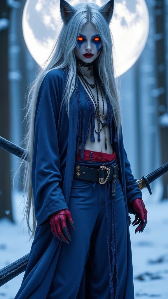 Half-Demon Lord in Winter, Dark Fantasy Portrait