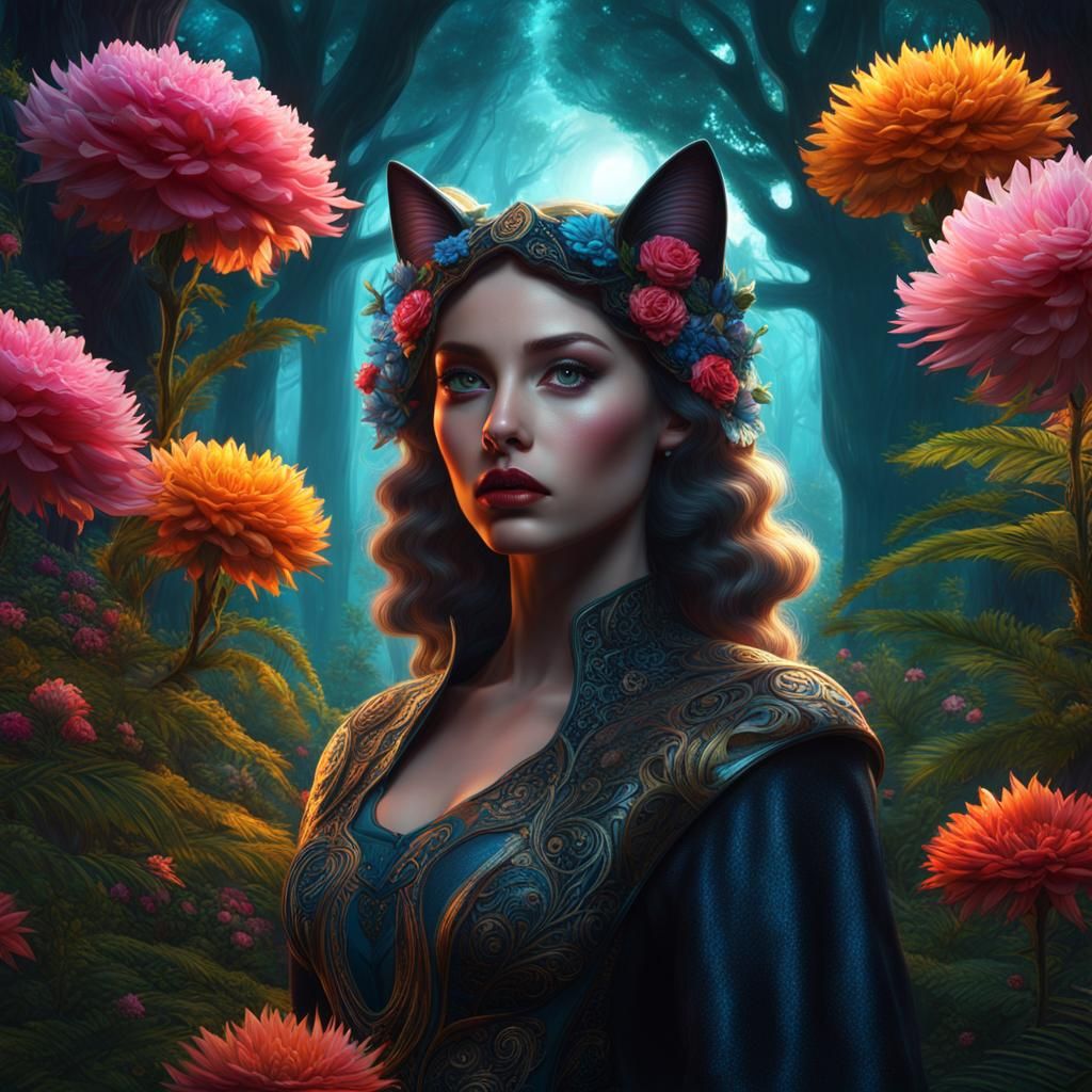 Surreal Fantasy Woman Portrait in Colorful Landscape