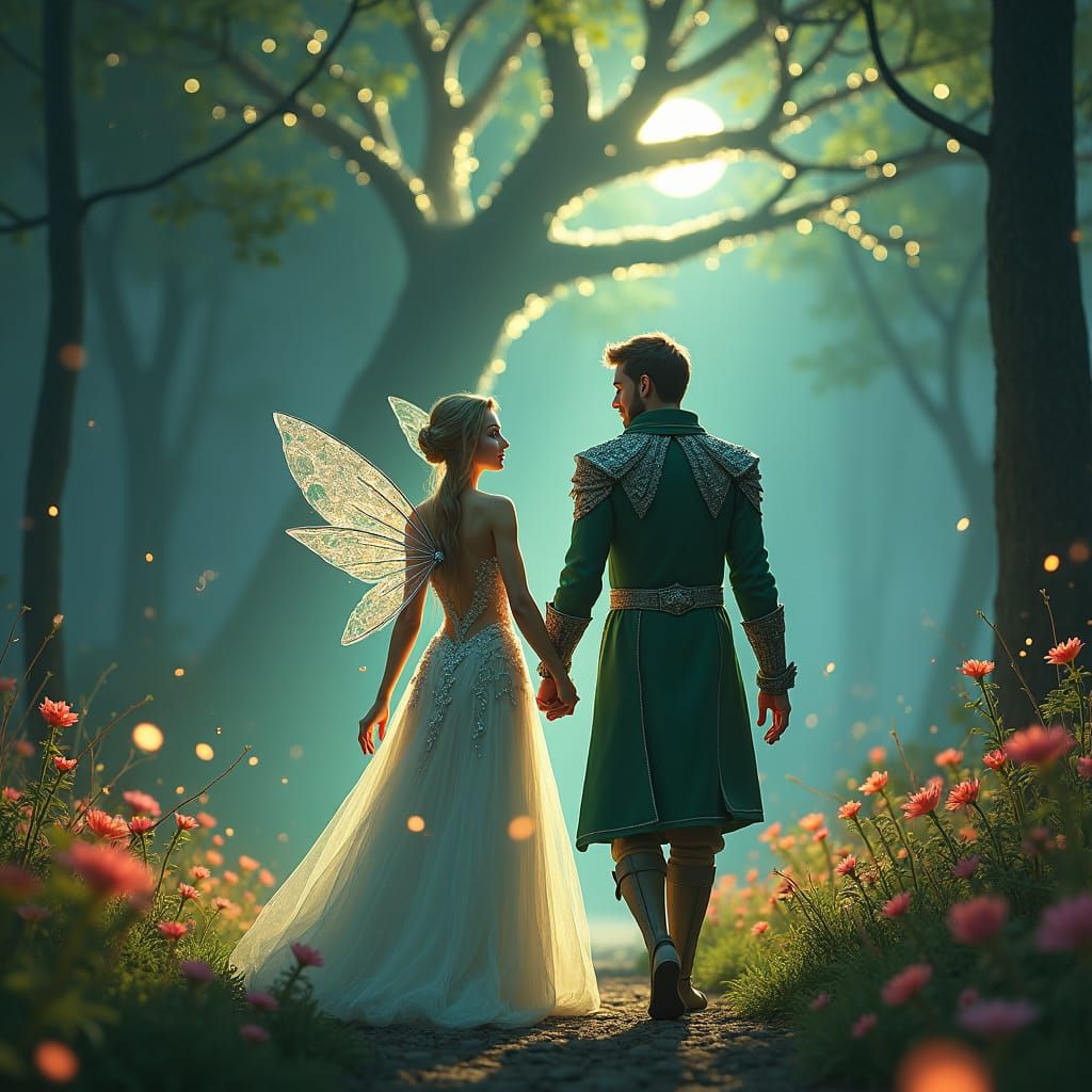 Enchanted Elven Couple in Moonlit Forest