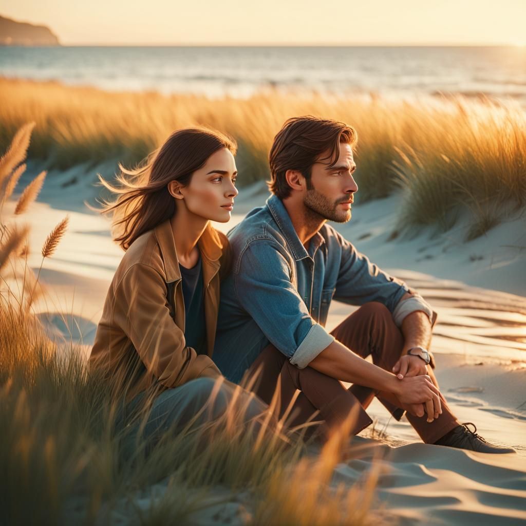 Hyperrealistic Beach Scene with a Bored Couple