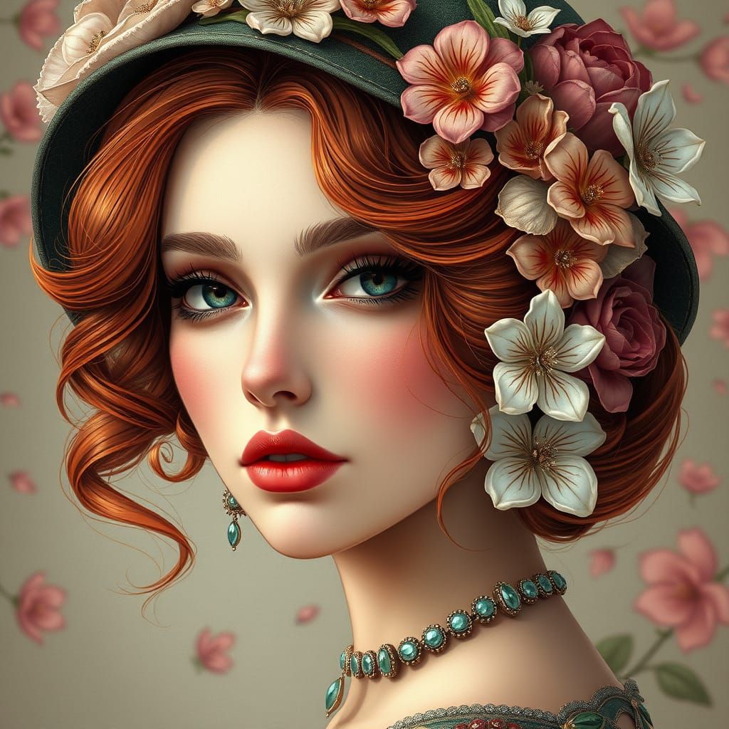 Elegant Woman in Spring Hats and Jewelry