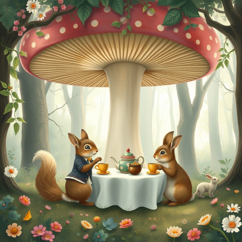 Enchanted Forest Tea Party as Art Nouveau Painting