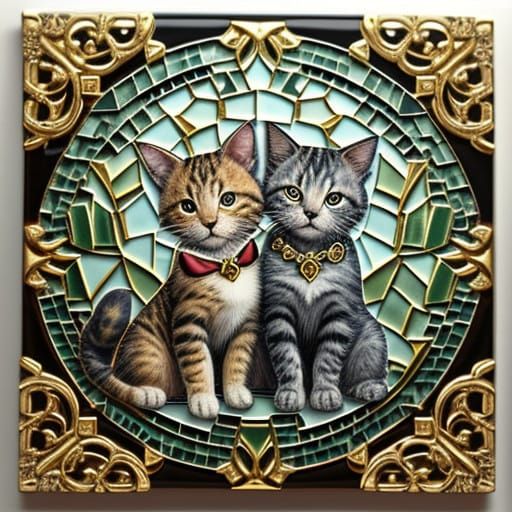 Whimsical Glass Mosaic Depicts Adorable Feline Friends Under...