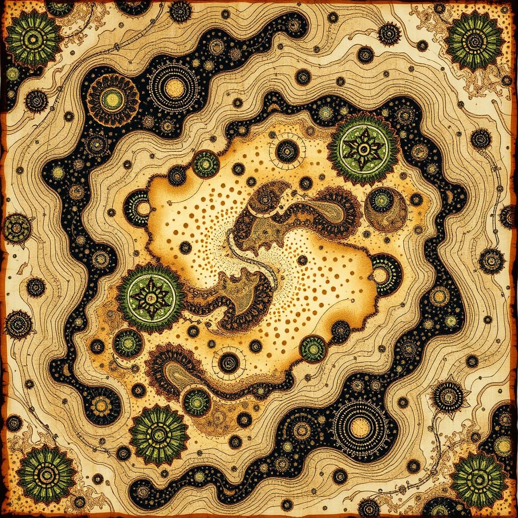 Cosmic Fractal Tapestry in Postmodern Batik Style