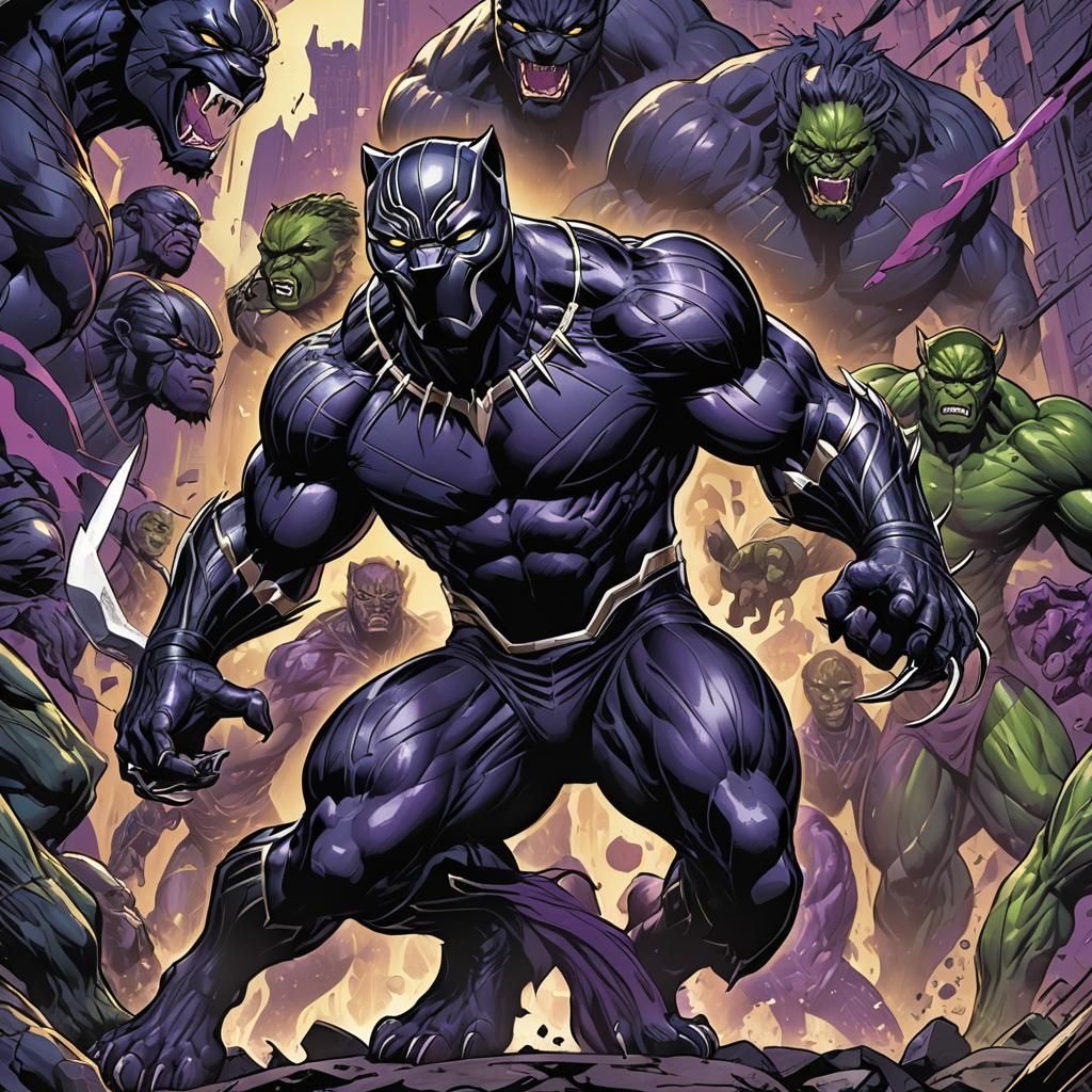 Black Panther vs Hulk: Comic Book Art