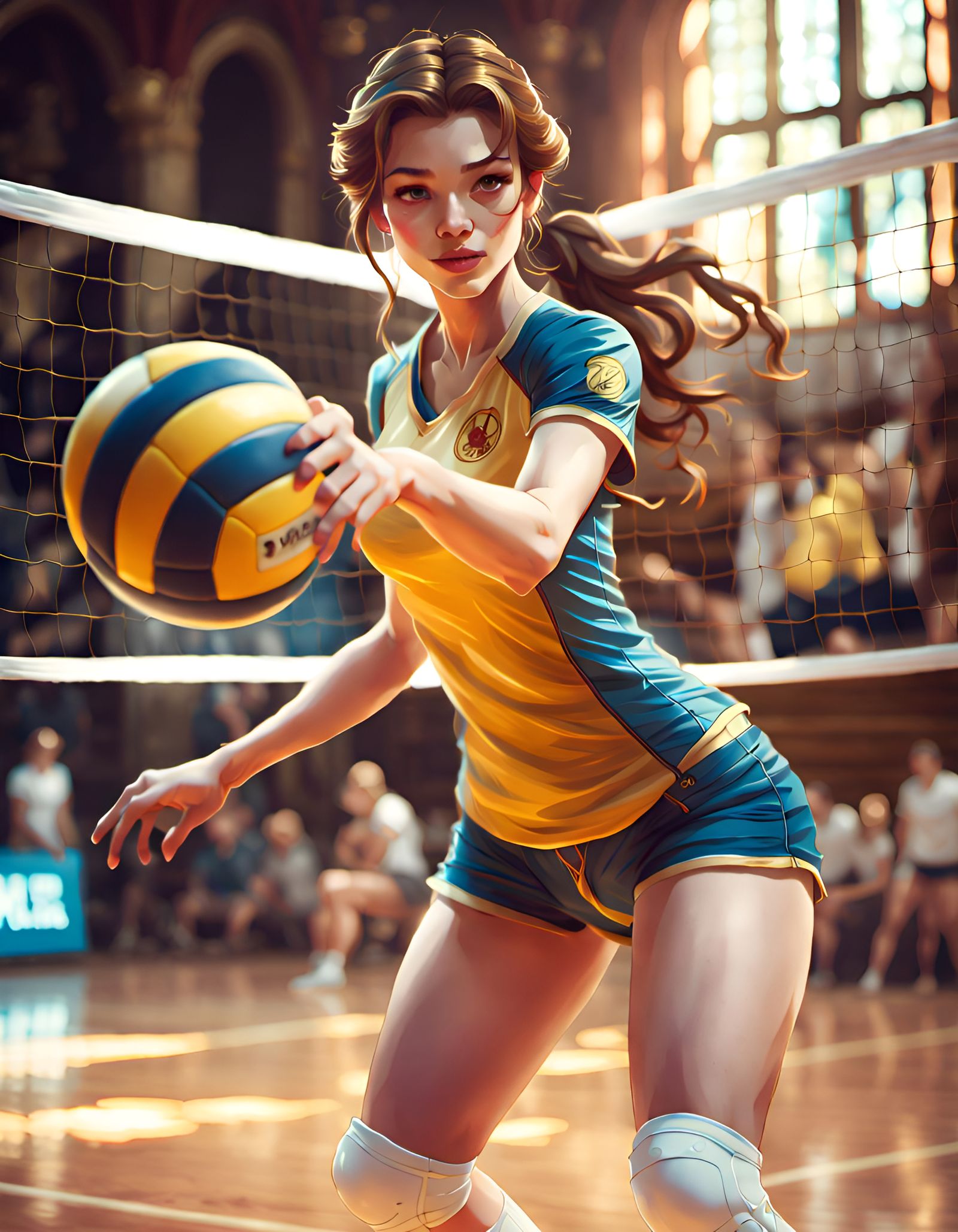 Princess Belle Plays Volleyball: Digital Illustration