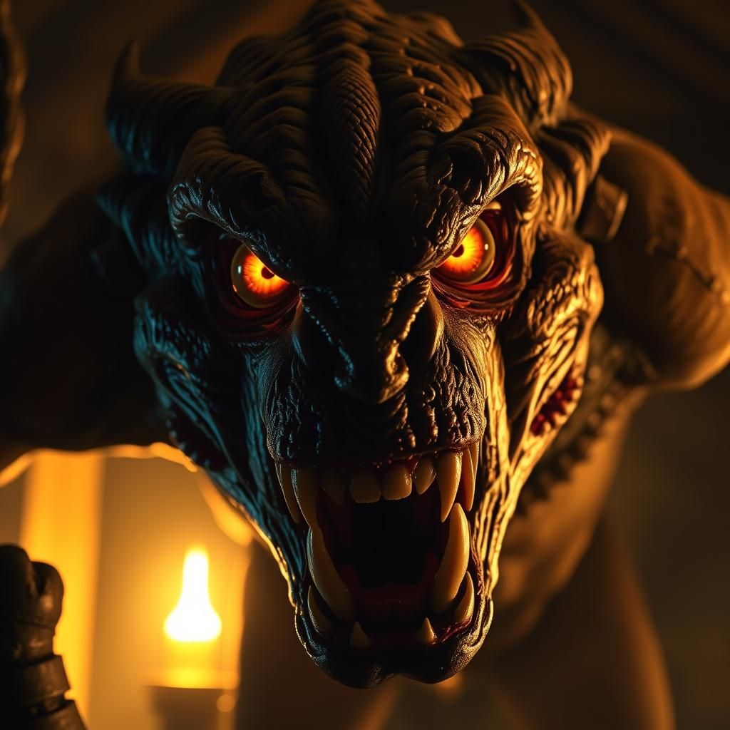 Grotesque Creature Attack in Medieval Horror Style