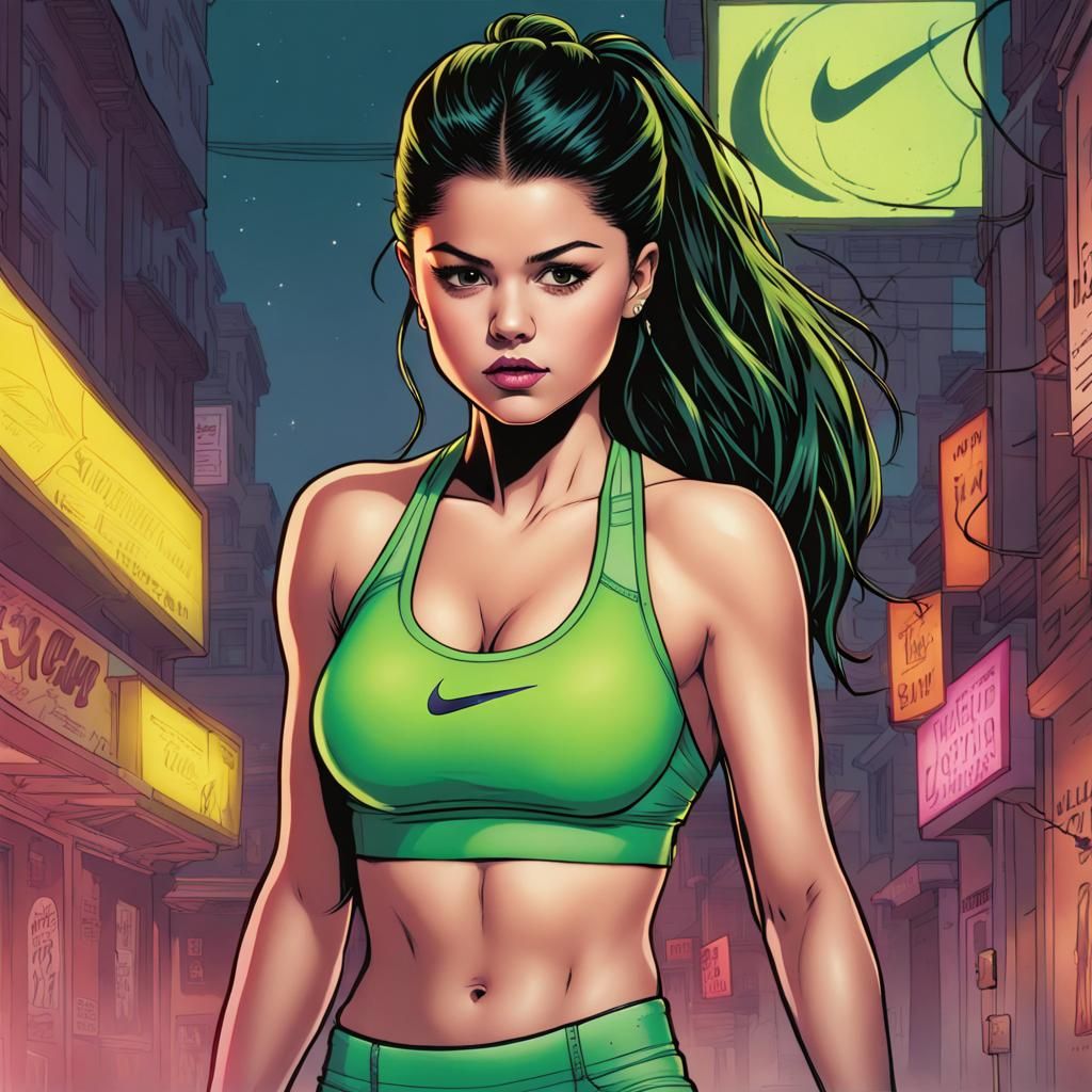 Comic Book Art: Selena Gomez in Neon Green