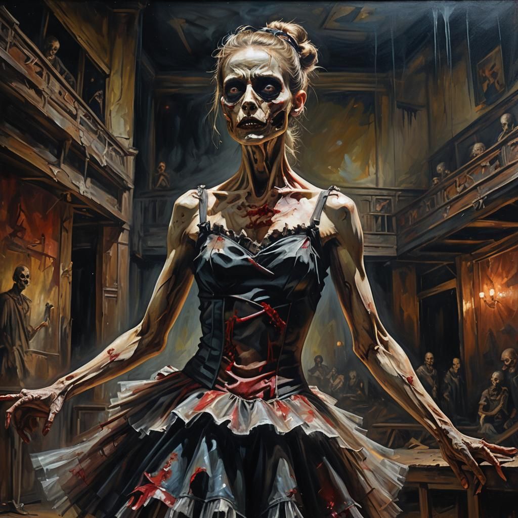 Zombie Ballet Dancer in Dark Surrealism Style