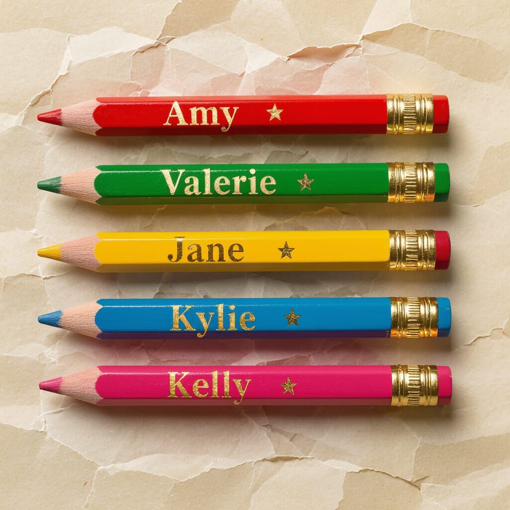 Five Colorful Pencils on Butcher Paper