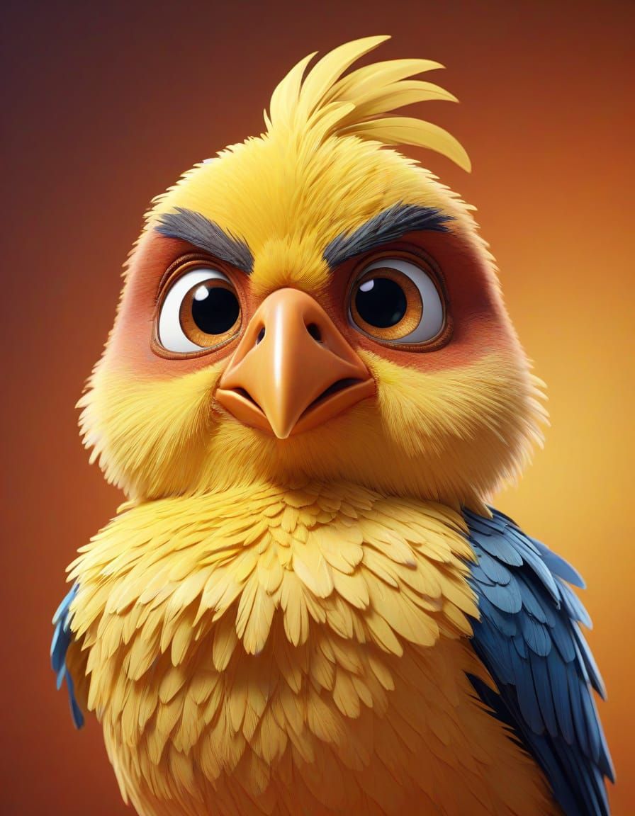Grumpy Chick Concept Art in Pixar Disney Style