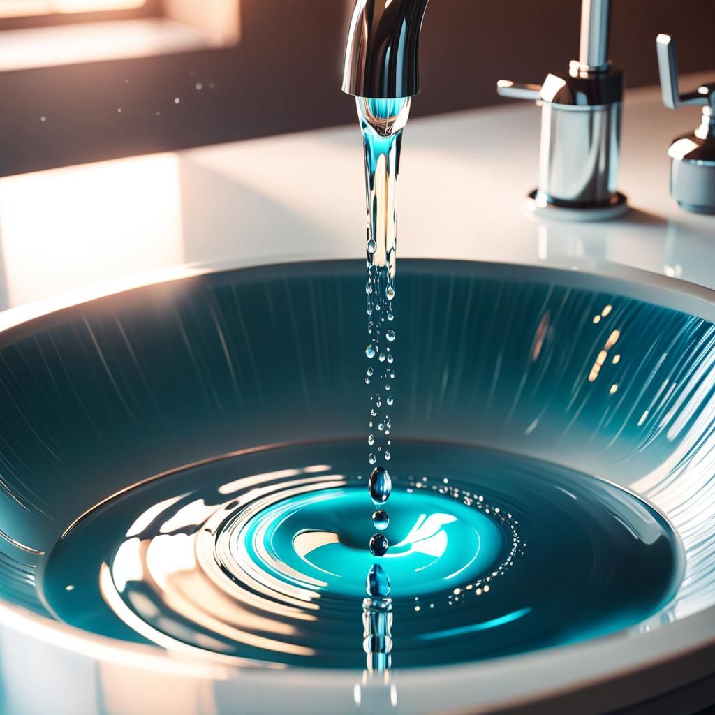 Anime Macro: Water Drop Ripples in Sink