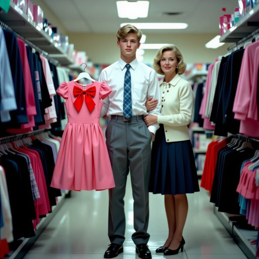 Man in Uniform Holds Dress, Cinematic Style