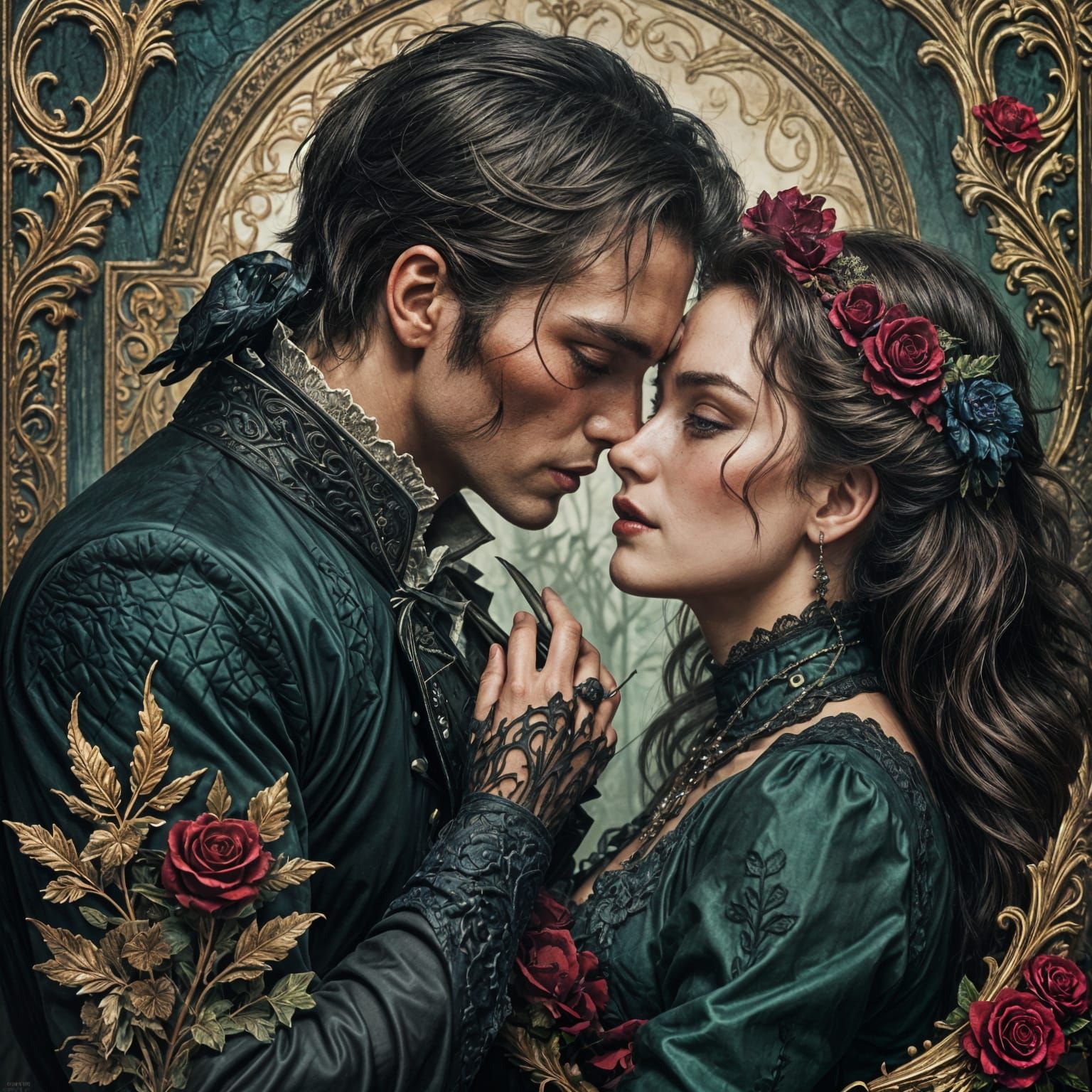 Passionate Vampire Scene in Detailed Matte Painting