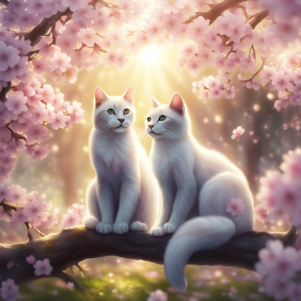 Khajiit Soulmates in Cherry Blossom Fantasy