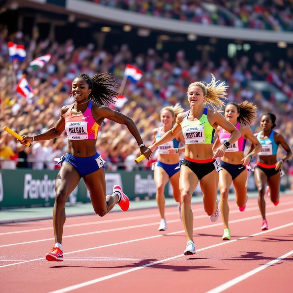 Women's Relay Race in Dynamic Sports Photography Style