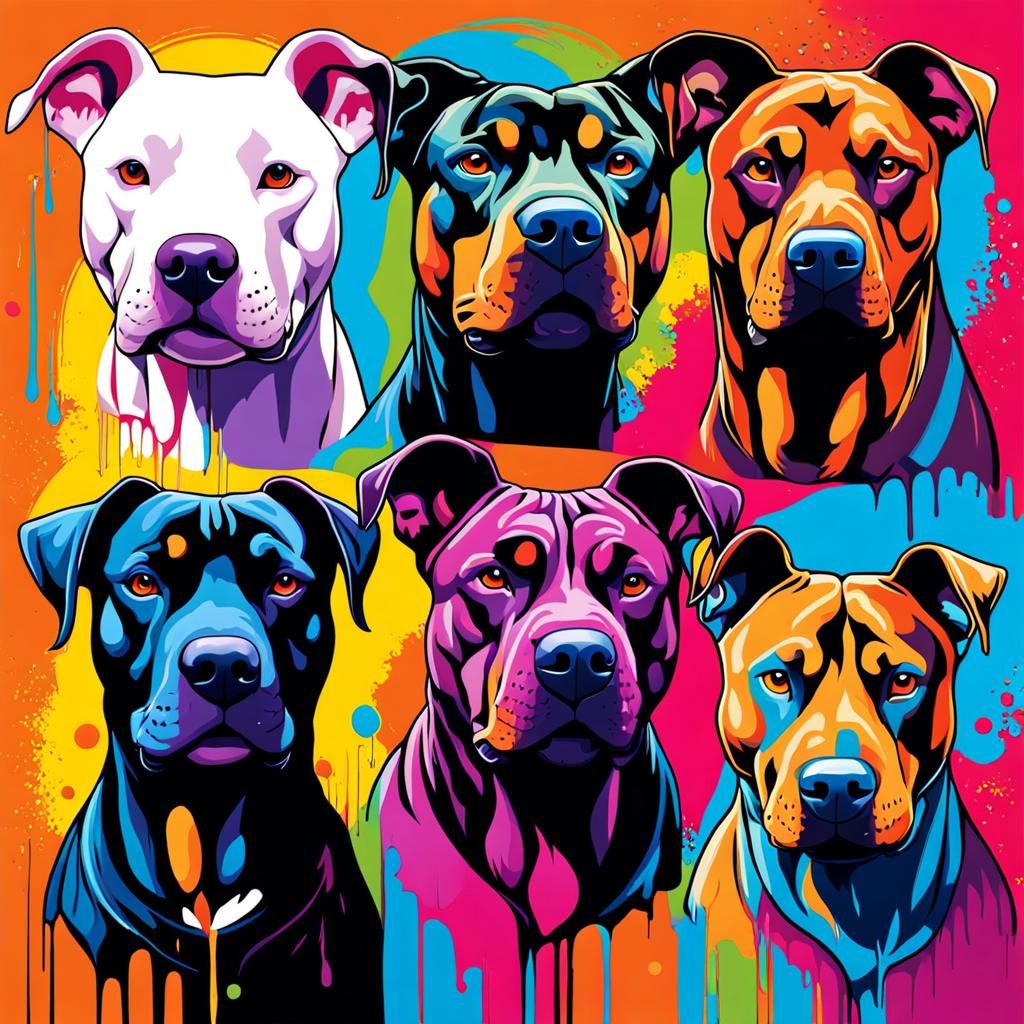 Graffiti Art of Pitbull, Bull Terrier, Doberman, Rottweiler