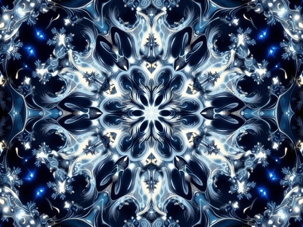 Kaleidoscope Snowflake Pattern with Fractal Quantum Fantasy