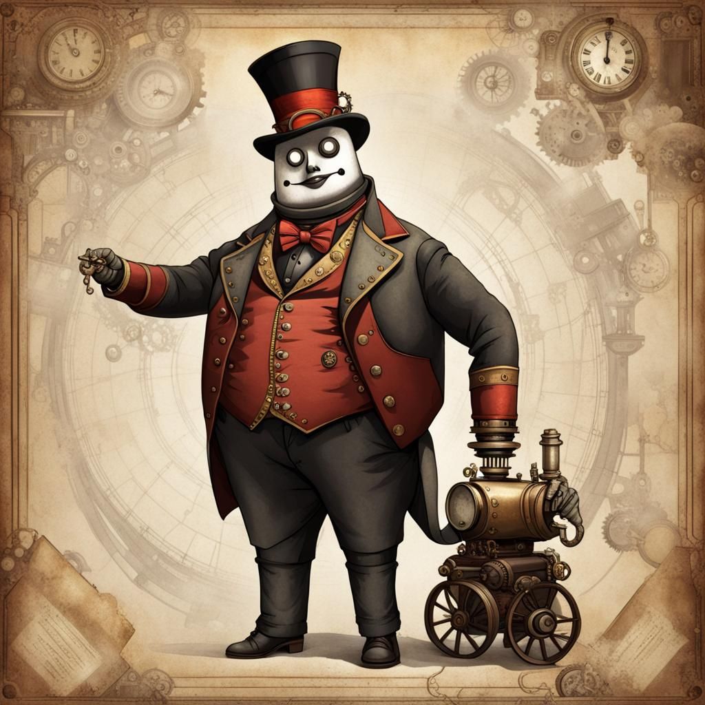 Steampunk Robot Ringmaster in Old Circus