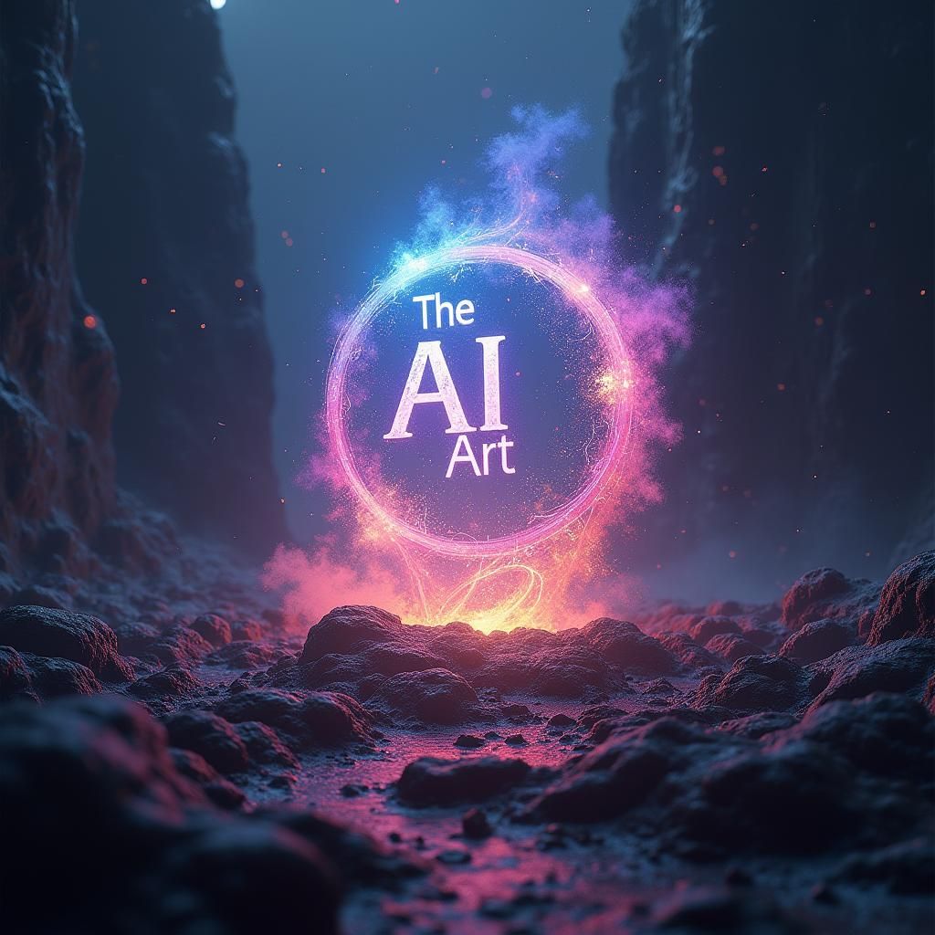 Mystical Logo Emerging from Iridescent Vortex