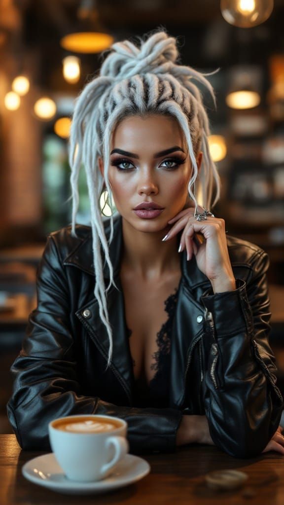 Icy Dreadlocks and Bold Makeup in Coffeehouse