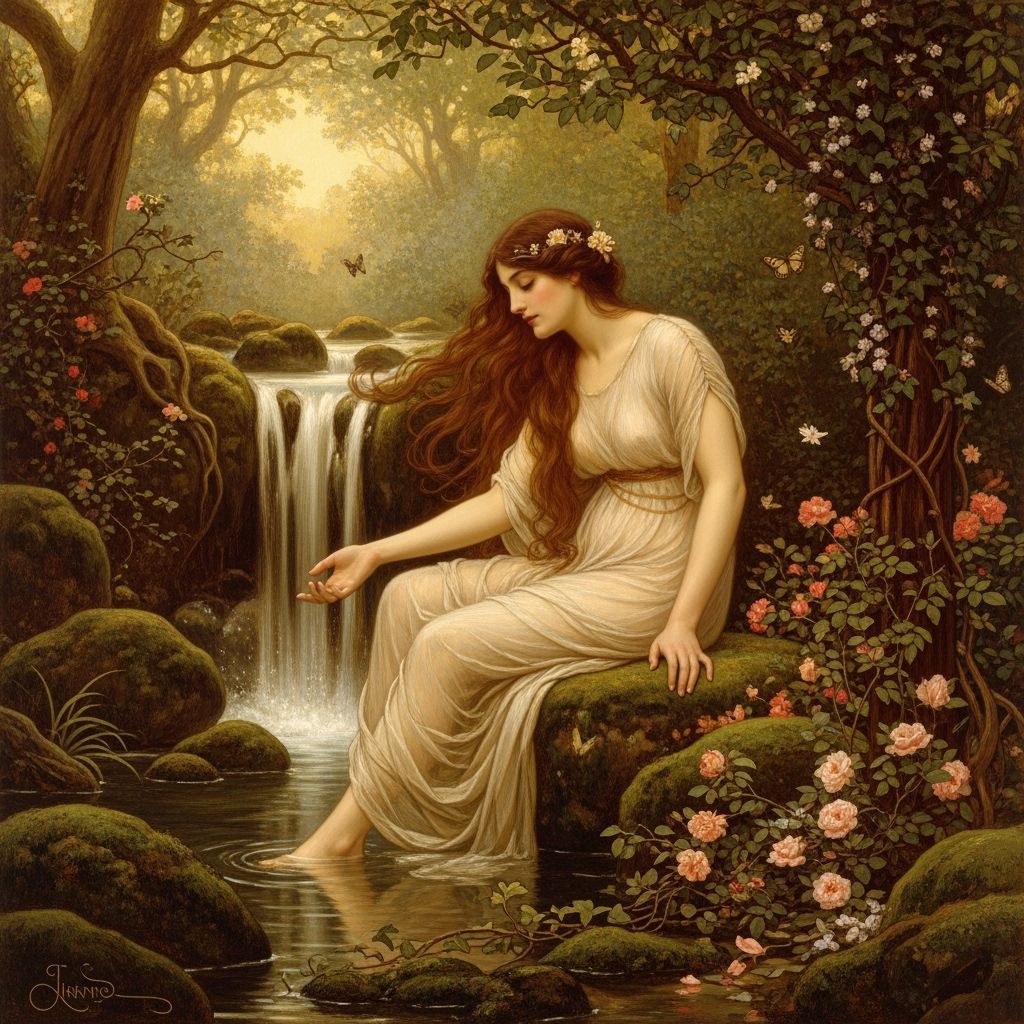 Ethereal Wood Nymph in Pre-Raphaelite Style