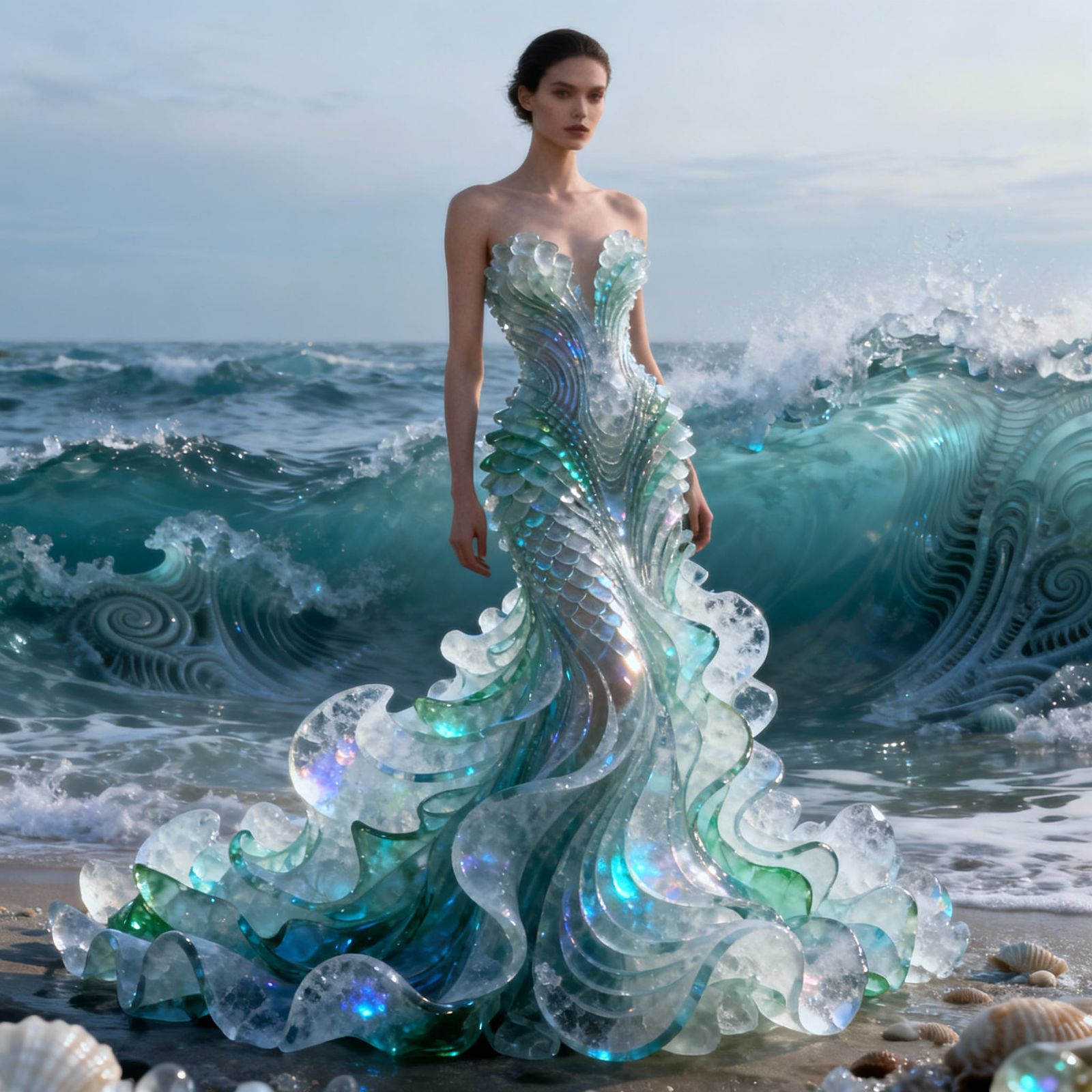 Futuristic Sea Glass Dress Made of Rolling Waves