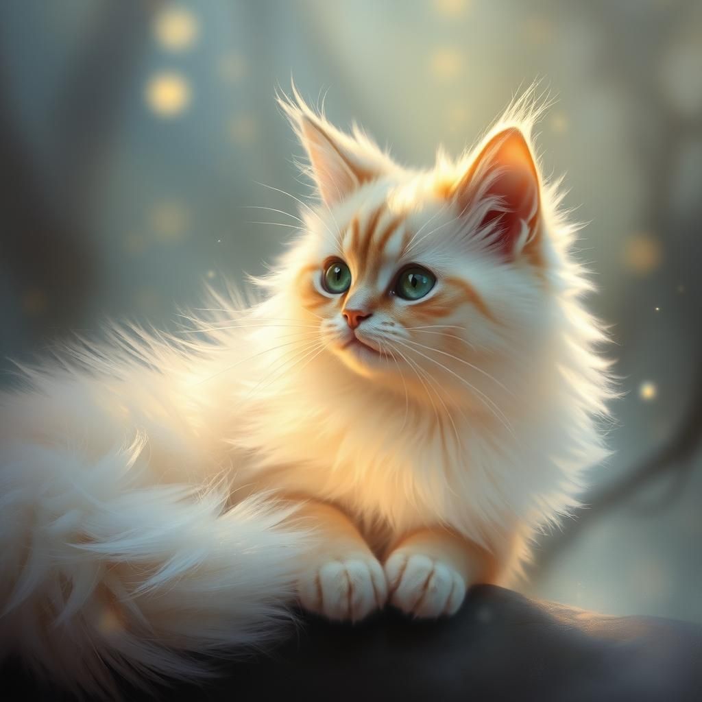 Ethereal Cat of Light in Fantasy Landscape
